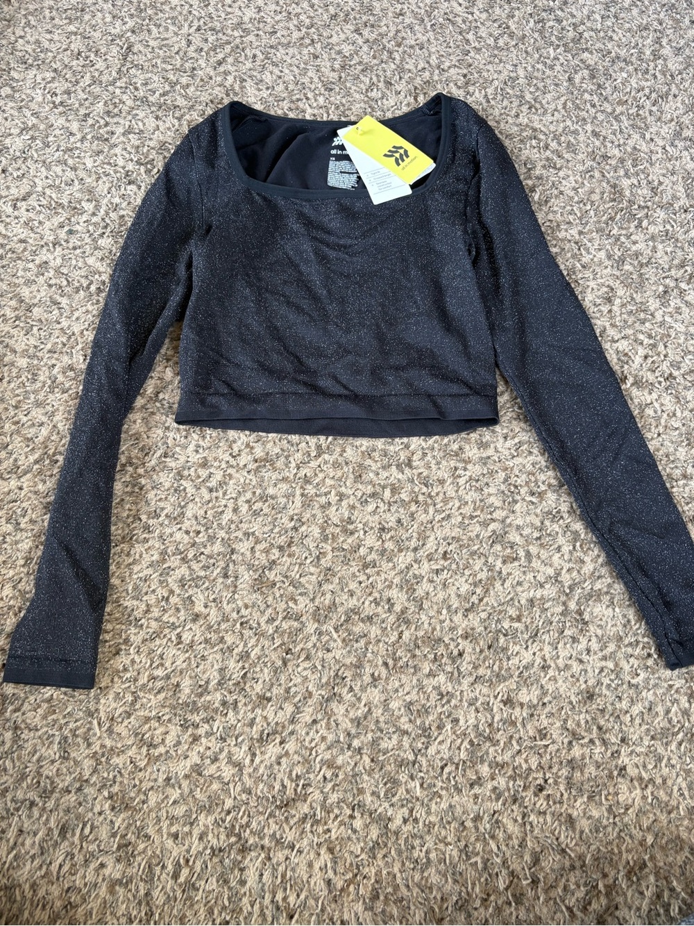 all in motion NWT Black Sparkle Long-Sleeve Crop Top